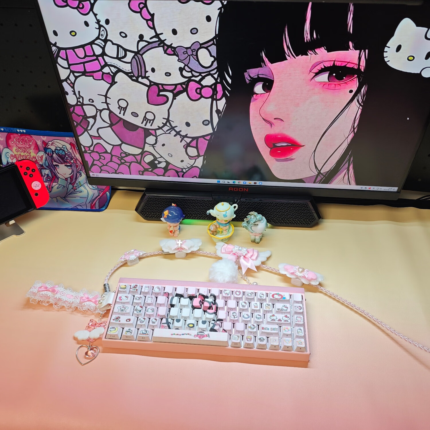 HelloKitty多色键帽侧刻透光wootingez63made68美加狮ev63 atkvgn艾石头小蜜蜂ace68win 粉色侧刻透光适配到87键，发全套