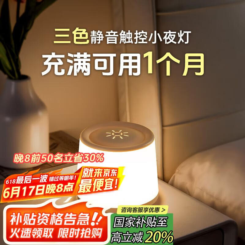 大头人（datouren）小夜灯婴儿喂奶哺乳夜灯卧室床头灯氛围睡眠起夜灯充电触摸拍拍灯