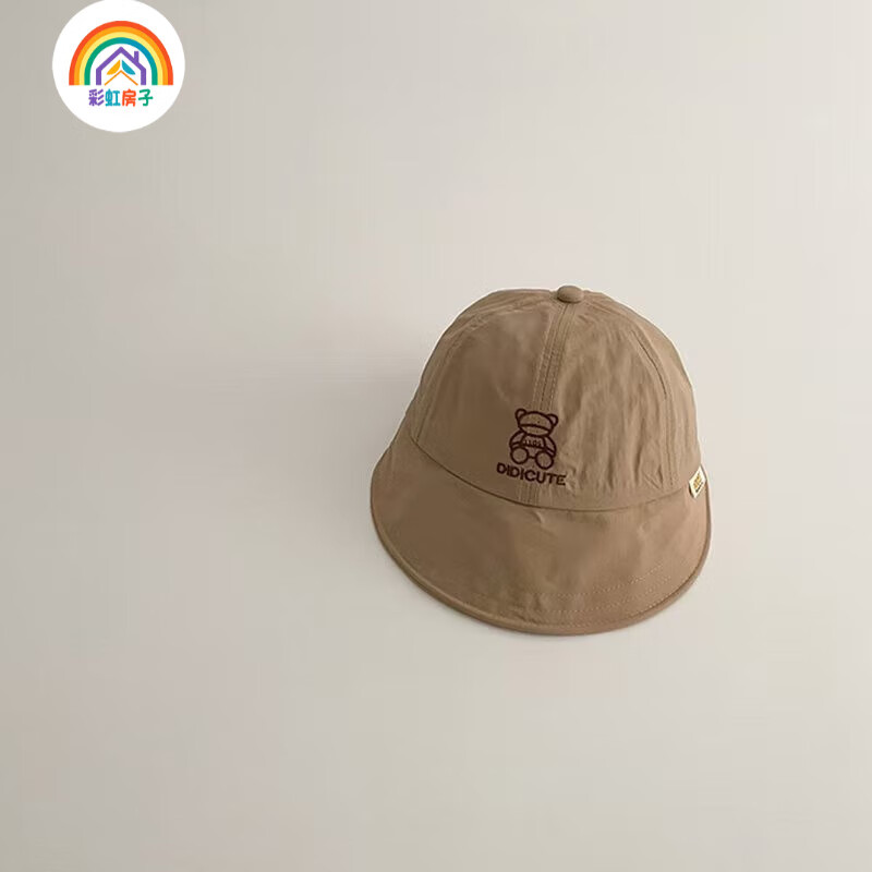 彩虹房子婴儿帽子夏季薄款遮阳宝宝网眼太阳帽儿童男童春夏防晒凉帽 卡其熊速干帽43-50【8个月-4岁】