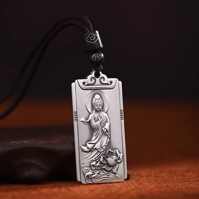羅泰老銀匠999銀觀(guān)音頭菩薩吊墜男士款平安無(wú)事牌項鏈佛牌掛件 觀(guān)音吊墜
