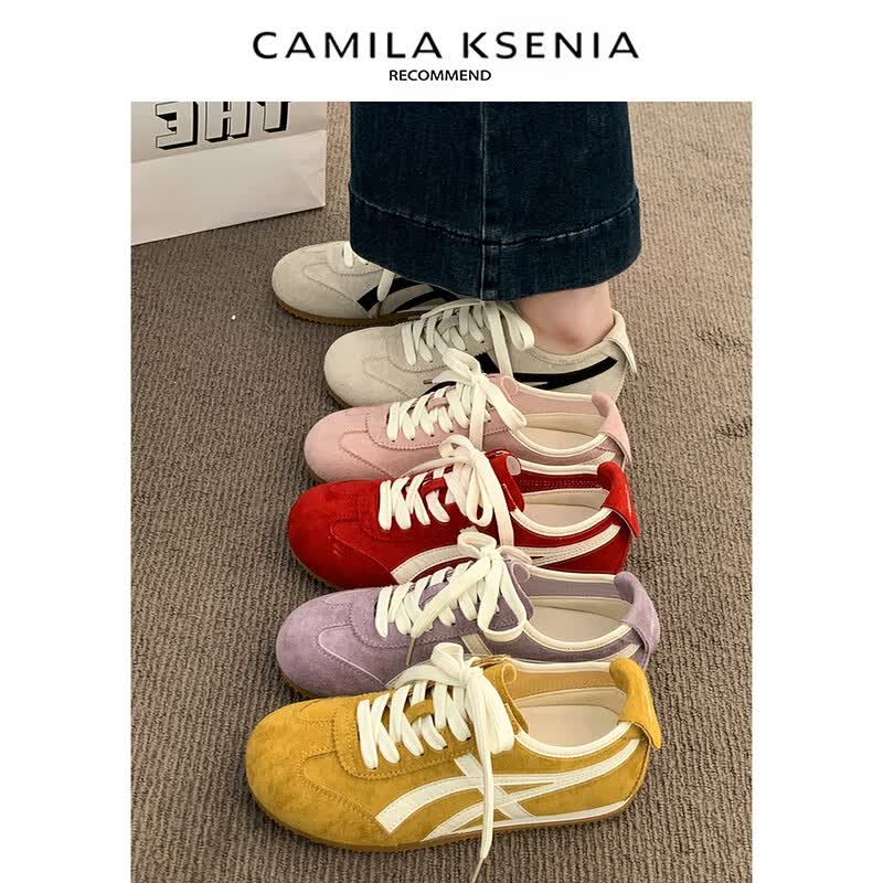 CAMILA KSENIA德训鞋女士2026新款夏季休闲百搭阿甘运动鞋薄款气质拼色平底板鞋 红色 37