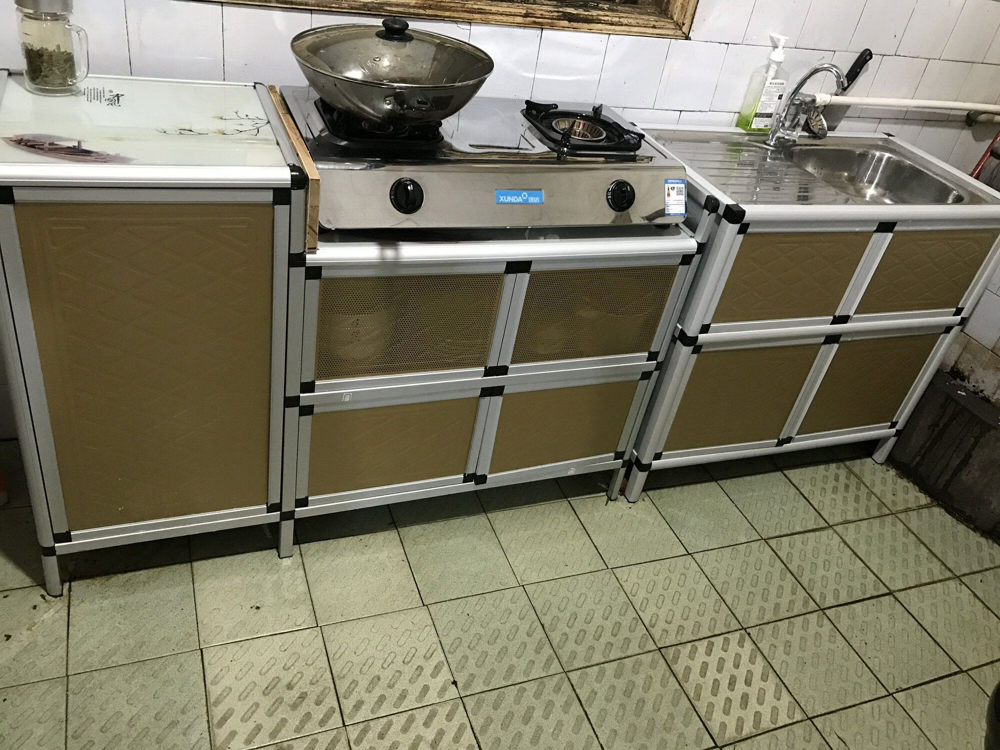 灶臺(tái)架子家用廚房煤氣柜子廚房置物架煤氣灶架廚房儲(chǔ)物柜子組裝 杏色 煤氣柜+單盆連板