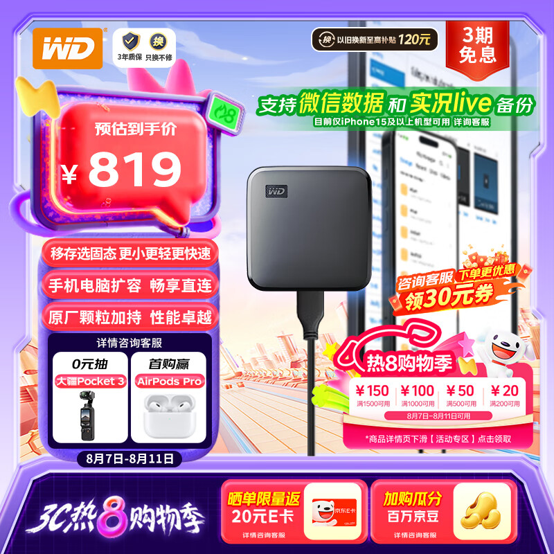 WD/�������� Elements ��Ԫ�� Type-C/Type-A�ӿڹ�̬Ӳ�� �������洢 2TB