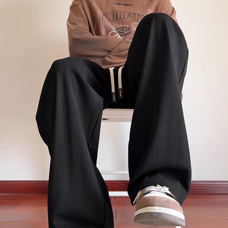 颂希尔垂感直筒裤子男夏季薄款大码宽松阔腿长裤男士冰丝男裤休闲裤男款