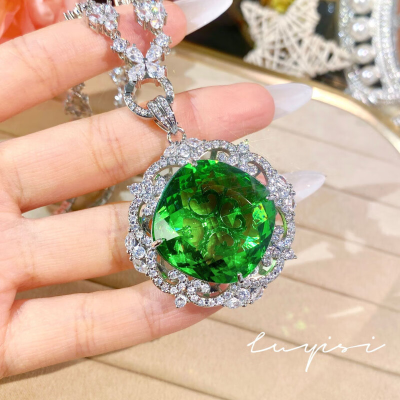 didizoo满钻皇家蓝蓝宝石套链女礼服晚宴耳环气质祖母绿戒指彩宝套装