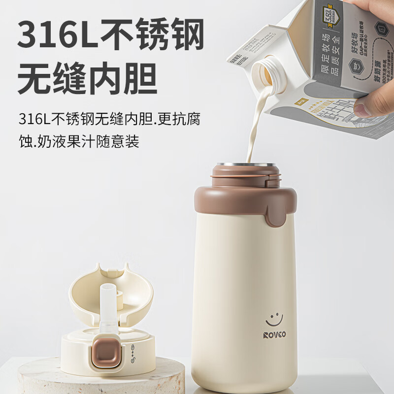 日康（rikang）保温杯 儿童水杯316L不锈钢宝宝水杯男女学生水杯 【新品上市 】316L不锈钢 咖啡B4024 500ml