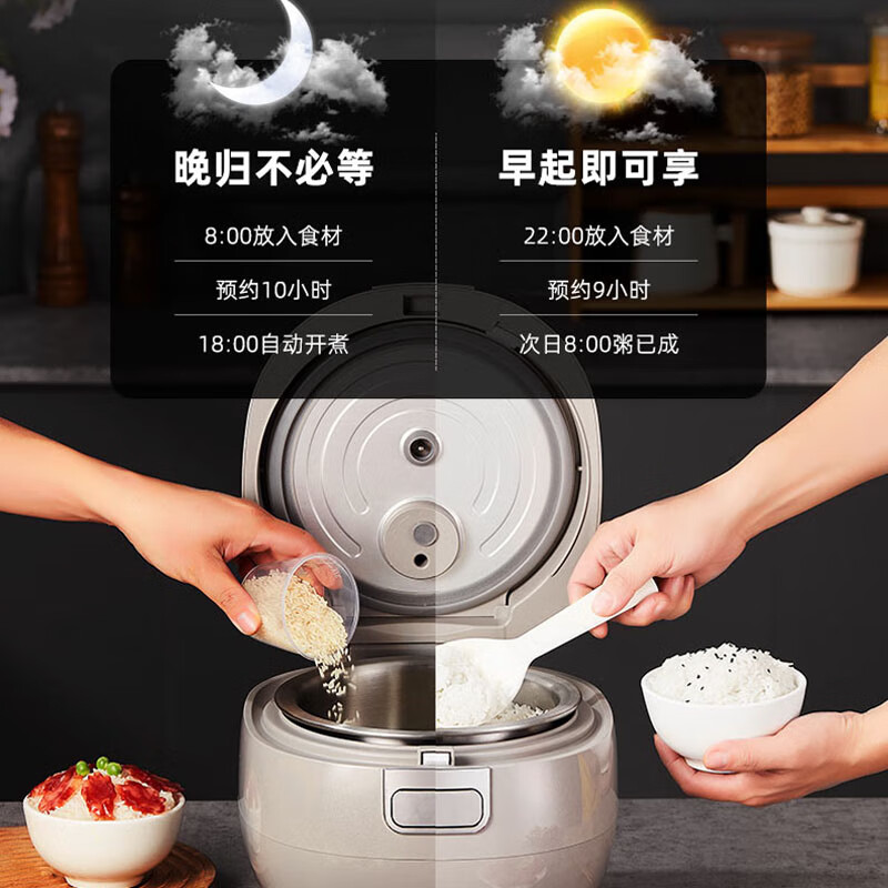 千寿日本无涂层多功能低糖电饭煲米汤分离沥米饭捞米蒸饭锅电饭锅家用1-4个人QS-A03E 闪灰色 3L 升级304不锈钢内盖[1-4人用]