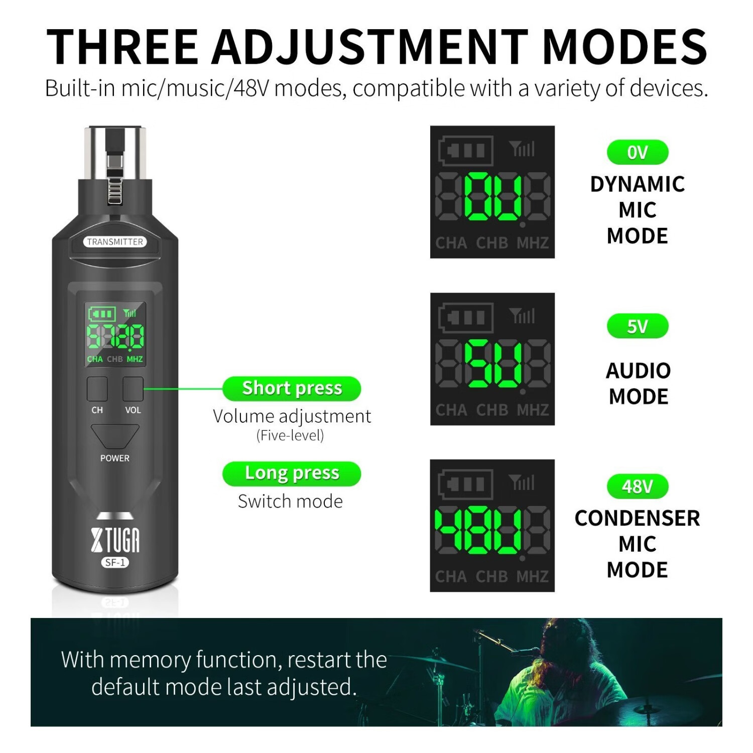 XTUGASF-1有线转无线话筒收发器U段可调频用于动圈电容麦克风无线手雷