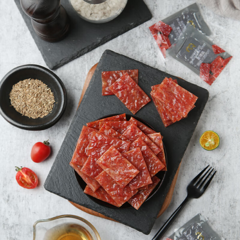 麦臻选【麦德龙超市】黑猪火烤肉片400g独立袋包装猪肉脯零食原味肉干