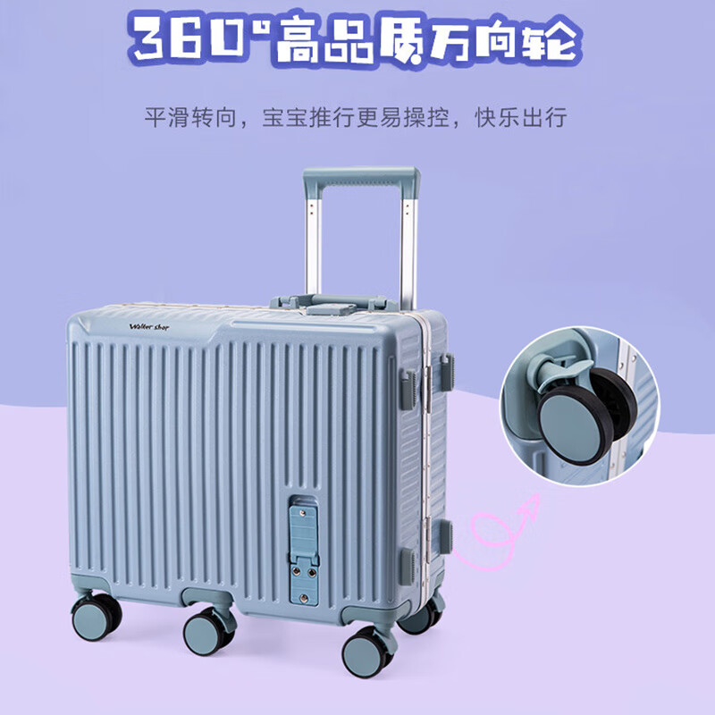 Walker Shop儿童行李箱可坐骑加厚铝框6-12岁男女孩出行登机箱密码拉杆旅行箱 灰蓝色【升级铝框+折叠脚踏】 20英寸 【可登机】