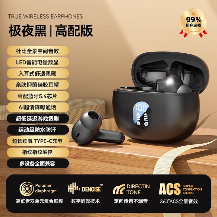 小米狐狸通用蓝牙耳机iQOO影音无线neo10pro新款高端入耳式舒适不痛无线耳机 极夜黑【高配版】