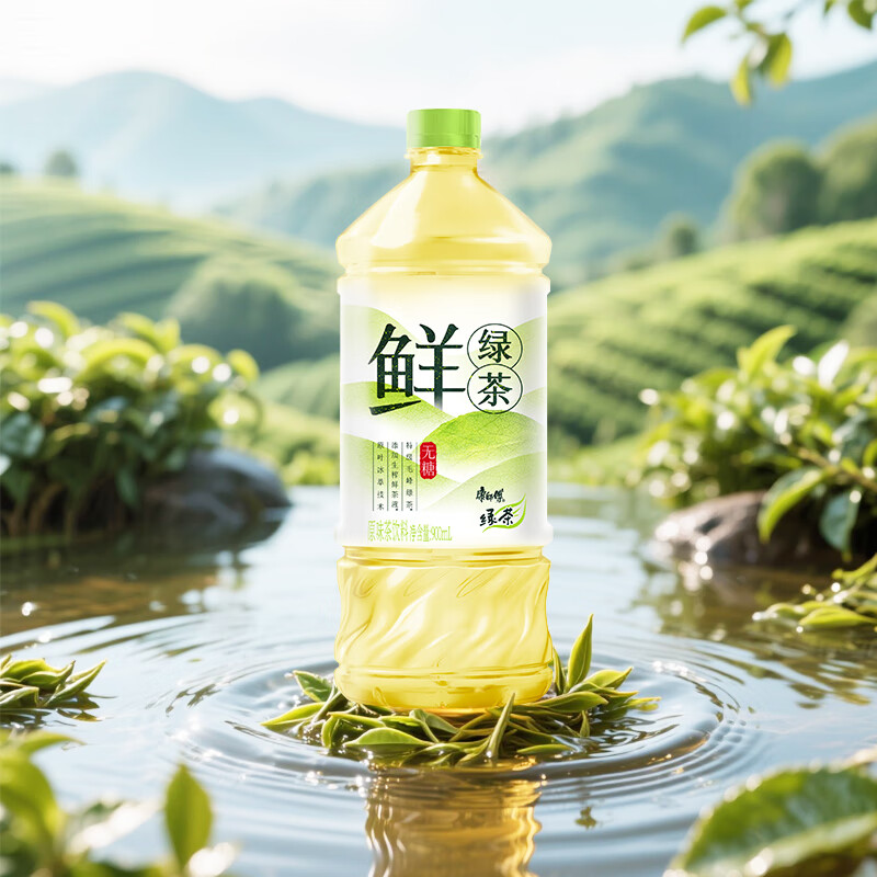 康师傅无糖鲜绿茶 鲜采生榨 冰萃鲜茶饮料 900ml*8瓶 900ml*8