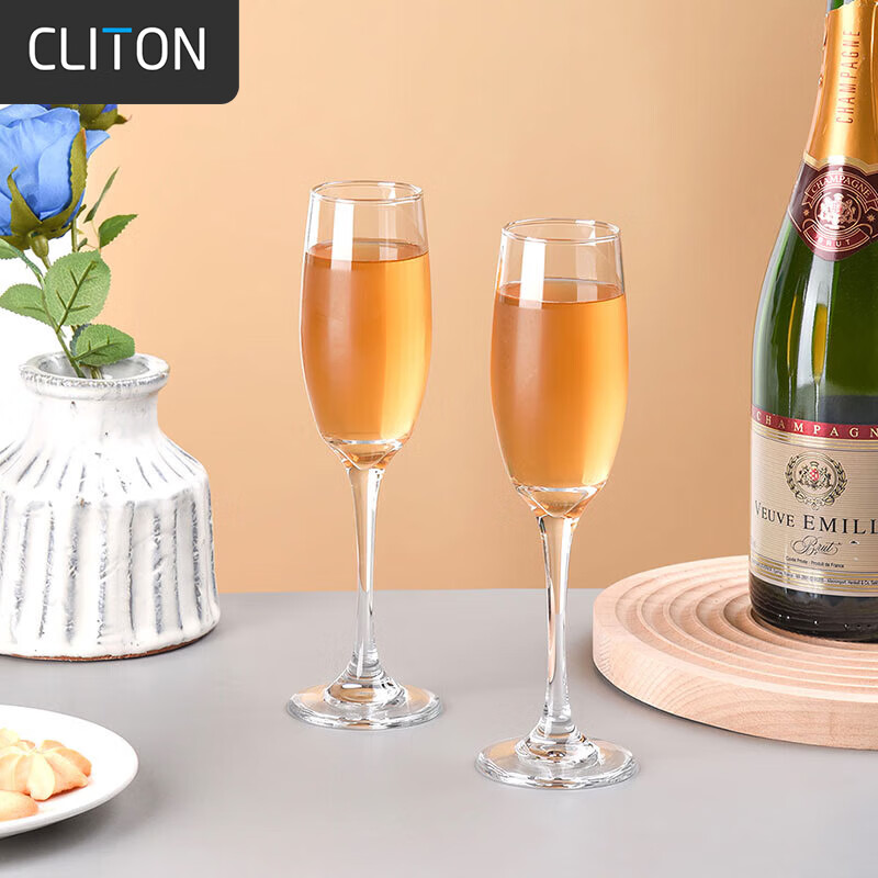 CLITON水晶香槟杯套装红酒白葡萄酒杯高脚杯一对起泡酒葡萄酒杯185ml2支