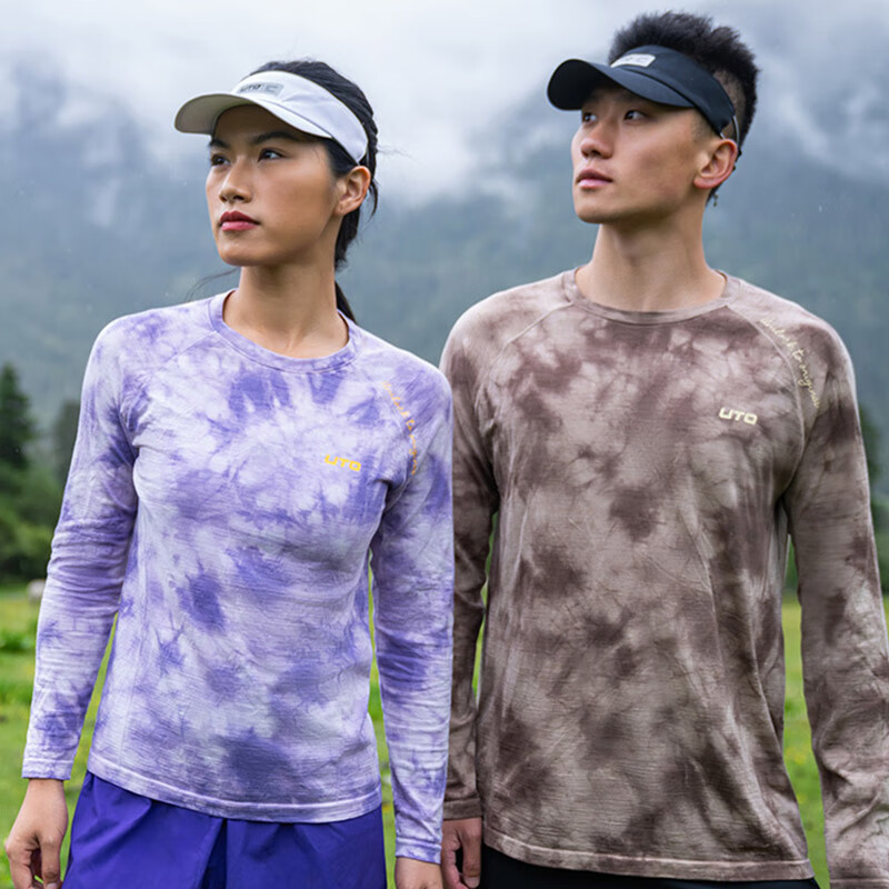 悠途(UTO)悠途 男士羊毛扎染速干长袖户外运动跑步美利奴羊毛速干衣T恤女 男款-午夜蓝 L
