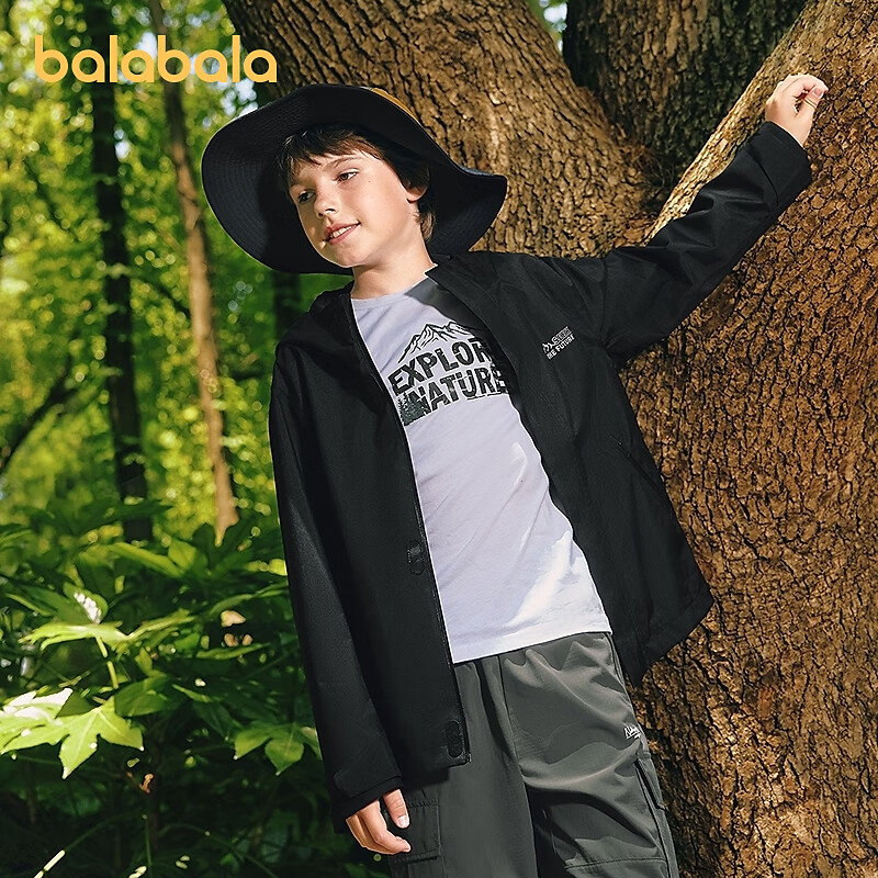 巴拉巴拉【冲锋衣】balaone儿童外套男女童上衣2025新款秋防泼水 黑色90001 165