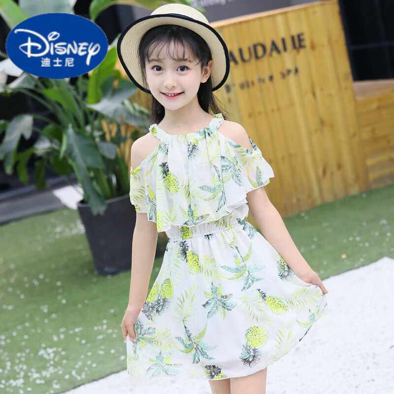 迪士尼（Disney）女童連衣裙夏裝2025新款兒童洋氣雪紡公主裙網(wǎng)紅童裝小女孩裙子 雪紡裙 菠蘿 白色 140 推薦130cm身高選