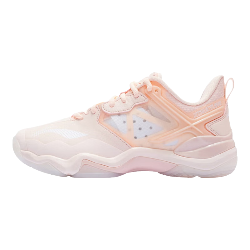 李宁女子羽毛球鞋音爆OP女羽毛球专业比赛鞋减震透气运动鞋AYZQ008 荧光橘粉/标准白-6 39