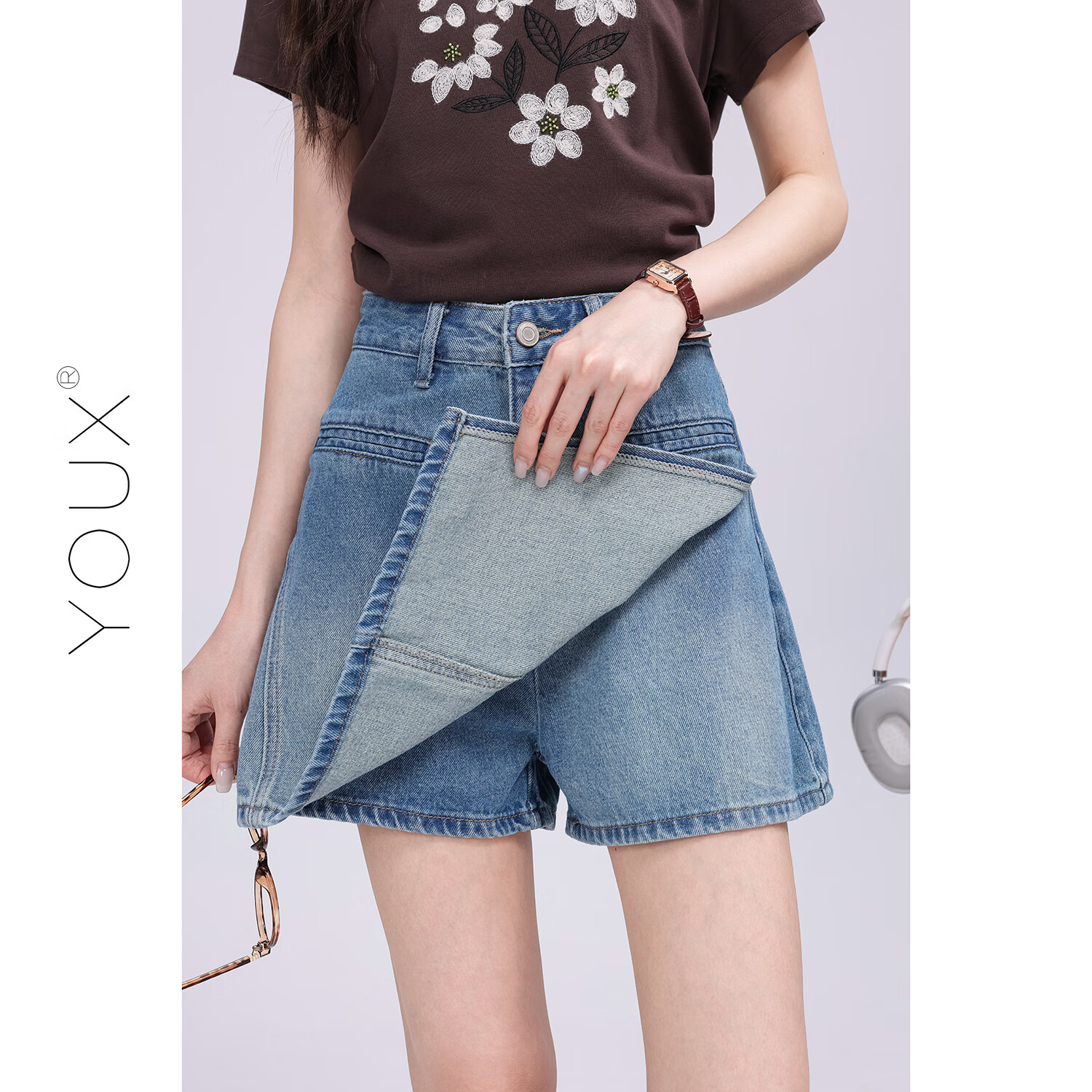 又巷【牛仔拥夏】短款牛仔裙裤女2025夏新款高腰显瘦时尚百搭短裙 蓝色 L L