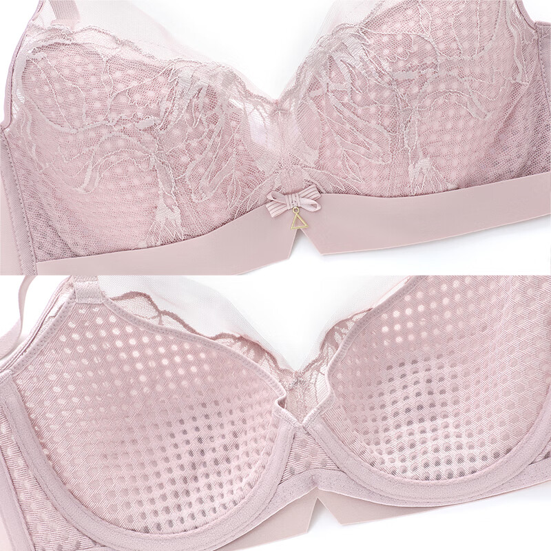 安莉芳【风巢杯】专柜新品蕾丝深v性感文胸女大胸显小内衣EB00820礼物 藕色LAV 75C