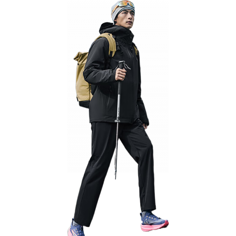 鸿星尔克无境|男两件套春季新款运动服上衣风衣户外休闲夹克外套男 正黑 M