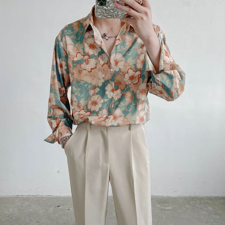 刚拓者复古香港街头90年代花衬衫复古港味风男港风衬衫男长袖外套潮