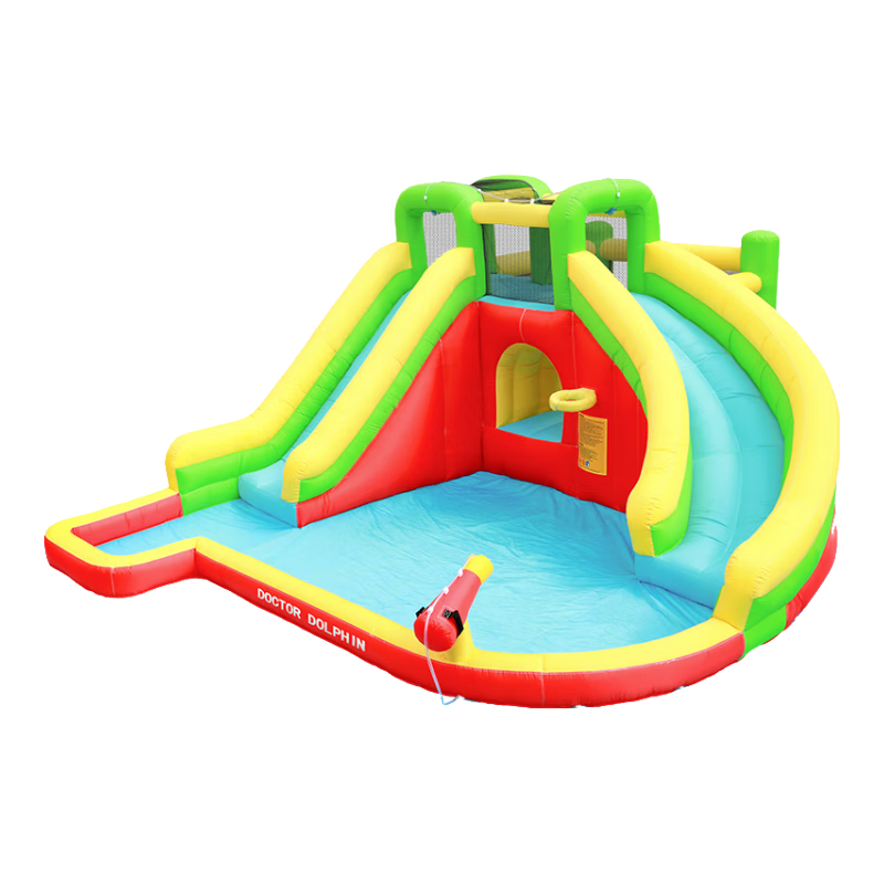 博士豚充氣城堡室外大型兒童水池滑梯室內淘氣堡廣場水上樂園設備蹦床 73018-雙滑梯噴水( 可玩水款 )