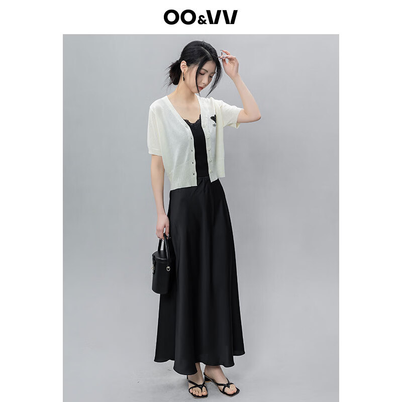 OO&VV爱心刺绣天丝短袖衬衫女2025夏季新款宽松休闲百搭针织上衣 香草米 L