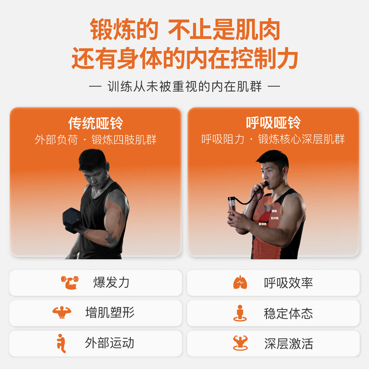 鲸小七【官方正品】呼吸哑铃加强组合肺活量腹肌脸肌锻炼瑜伽健身 黑色（Black）