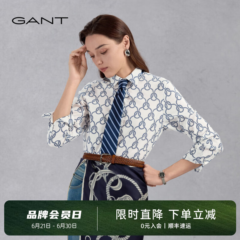 GANT/甘特【100%棉】女士航海元素衬衣尖领通勤时尚休闲长袖衬衫 105-白色 L