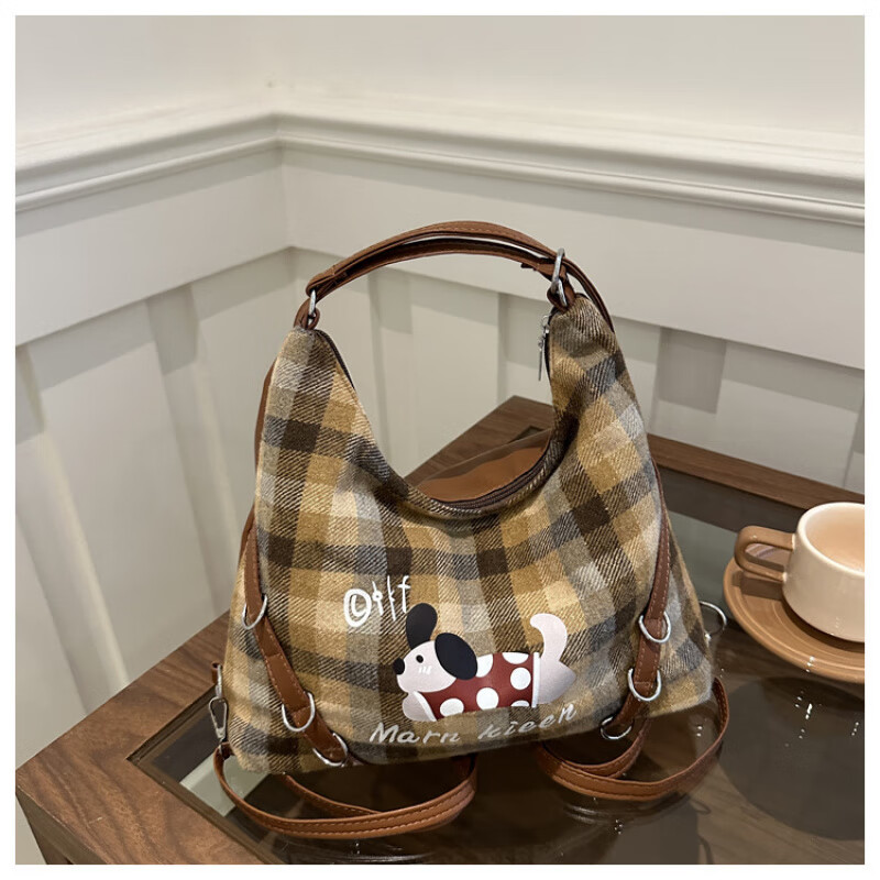 （0.01）2025新款流行洋气双肩通勤大容量包包女后背包单肩斜挎包 棕色