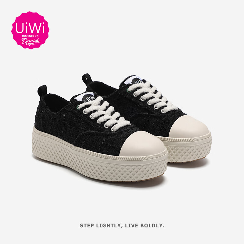 UIWI 西班牙品牌小香风板鞋女新款透气高颜值厚底休闲鞋轻奢增高女鞋 小香风黑U875 40 （请拍大一码）
