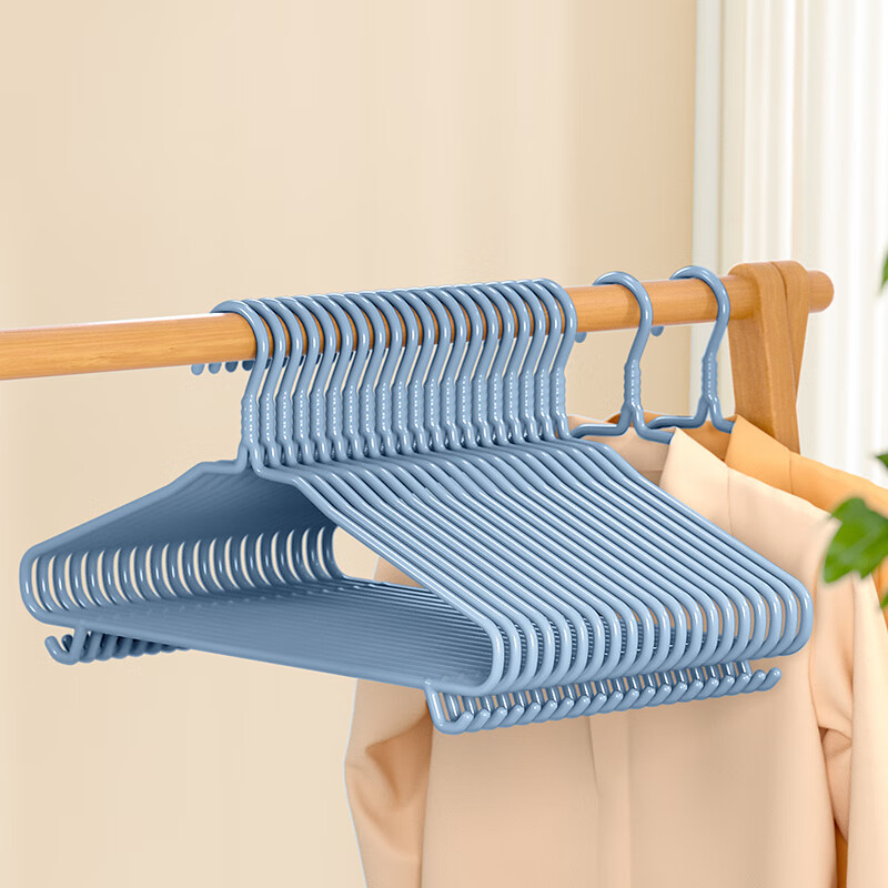 美丽雅衣架防滑浸胶晒衣架金属衣架子家用无痕防滑挂衣撑子 40cm中号带钩【蓝色30支】