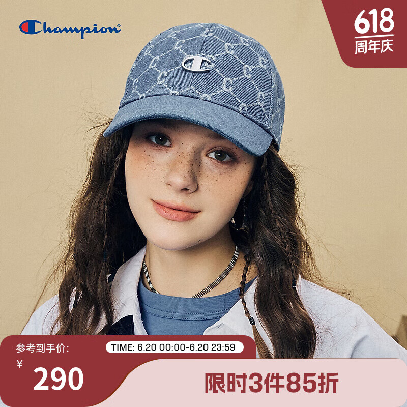 Champion冠军鸭舌帽2024春夏新款丹宁老花男钻C棒球帽美式潮牌女 蓝色 均码