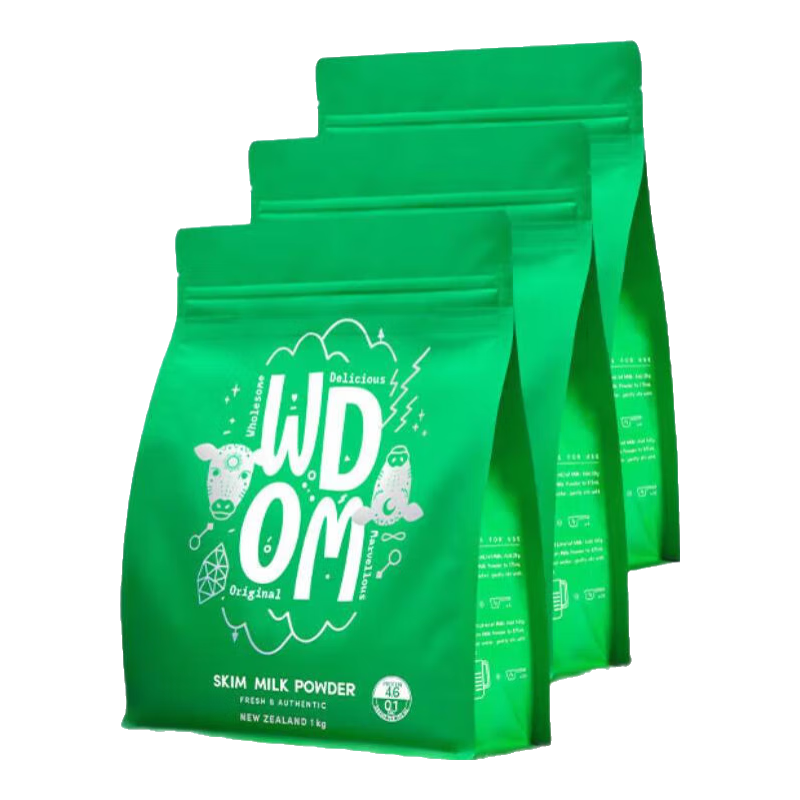 渥康 熱門商品新西蘭進(jìn)口脫脂奶粉無蔗糖學(xué)生兒童中老年高鈣牛奶粉 【全家共享】脫脂1KG*3袋