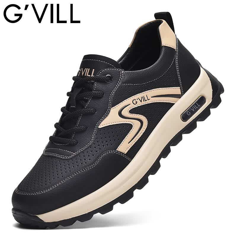 贵之步新款百搭2026男士夏季镂空运动鞋打孔透气厚底防滑百搭休闲健步鞋 黑杏[镂空透气] G1705 42 （皮鞋码）