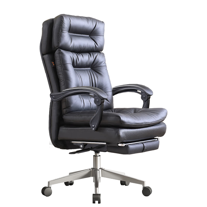 品儀老板椅真皮辦公椅可躺電腦椅家用總裁大班椅人工力學座椅電競椅子 黑色 西皮 170°可躺帶腳踏