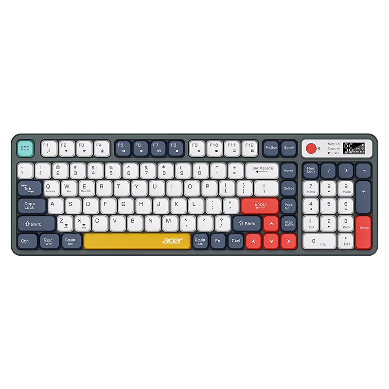 宏碁（acer）无线键盘鼠标套装蓝牙双模台式电脑笔记本用静音办公商务可充电长续航机械手感适用于Mac平板手机 蓝白-单键盘【电量显示屏+2.4G无线+蓝牙】