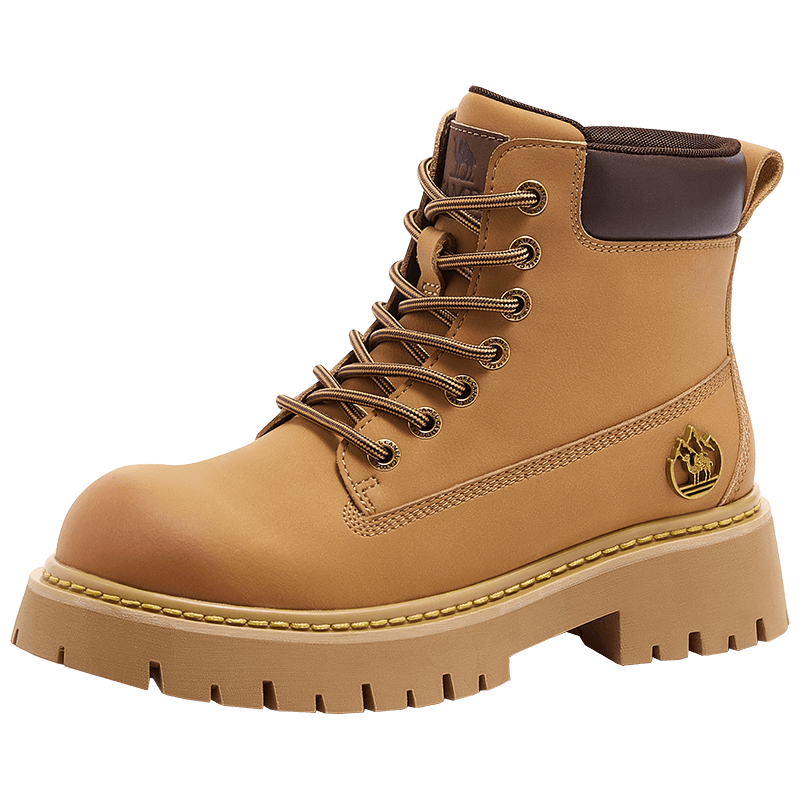 骆驼（CAMEL）【山越】工装靴女新潮厚底马丁靴 L25W076018A 土黄(磨砂皮) 39