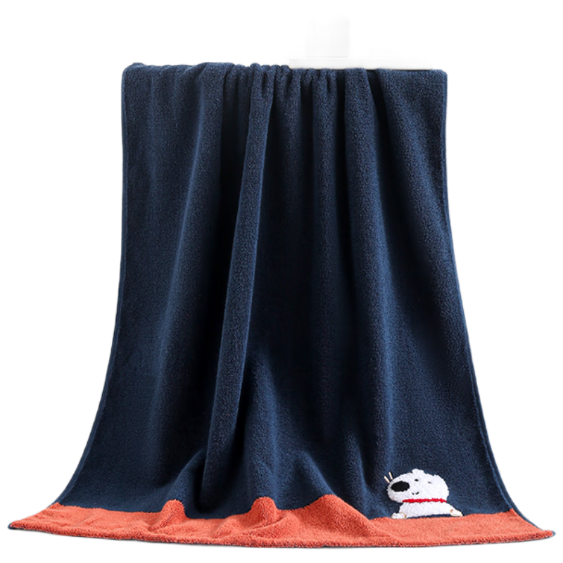 三利刺绣7A抗菌浴巾纯棉100%棉不易掉毛女男士加大加厚洗澡通用蓝运动