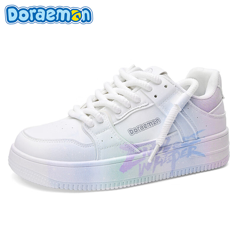 哆啦A梦板鞋男鞋冬季新款趣味涂鸦小白鞋厚底增高情侣款休闲鞋子男 复古白（梦幻紫） 44