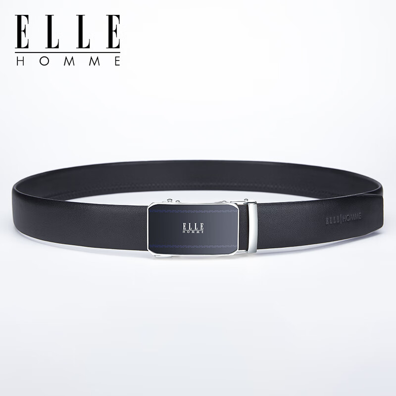 ELLE HOMME法国品牌男士皮带男真皮牛皮高档腰带自动扣生日礼物送男友老公 【专柜礼盒】902080A银色 115cm -130cm随机发(可指定/可修剪)