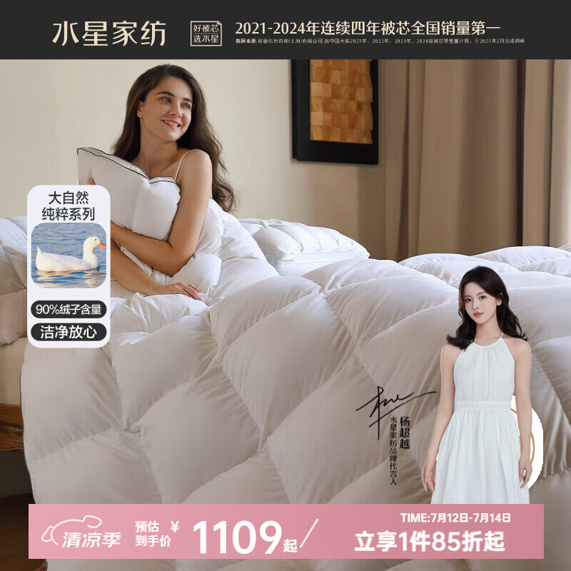 水星家紡被子羽絨被【90%白鴨絨】被子抗菌防鉆絨科技秋冬保暖鴨絨被芯 冬被(A類90白鴨絨)雪絨寶 150x210cm(適配1.2米床套件)