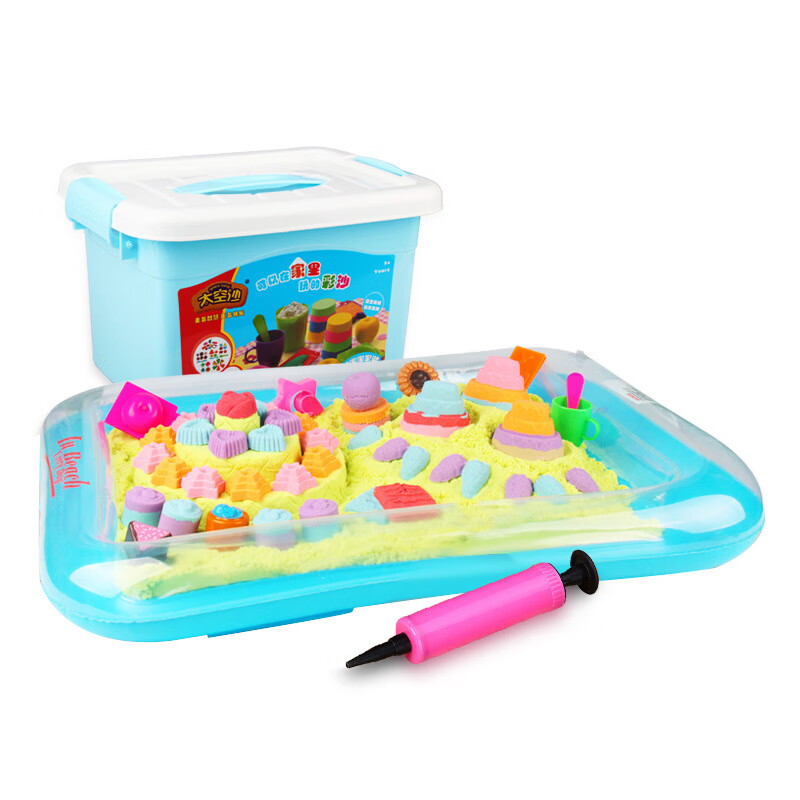 太空沙（SPACE SAND）2斤玩具沙子套装不粘手儿童批发超轻粘土彩泥橡皮泥黏土 蓝 过家家收纳桶套装