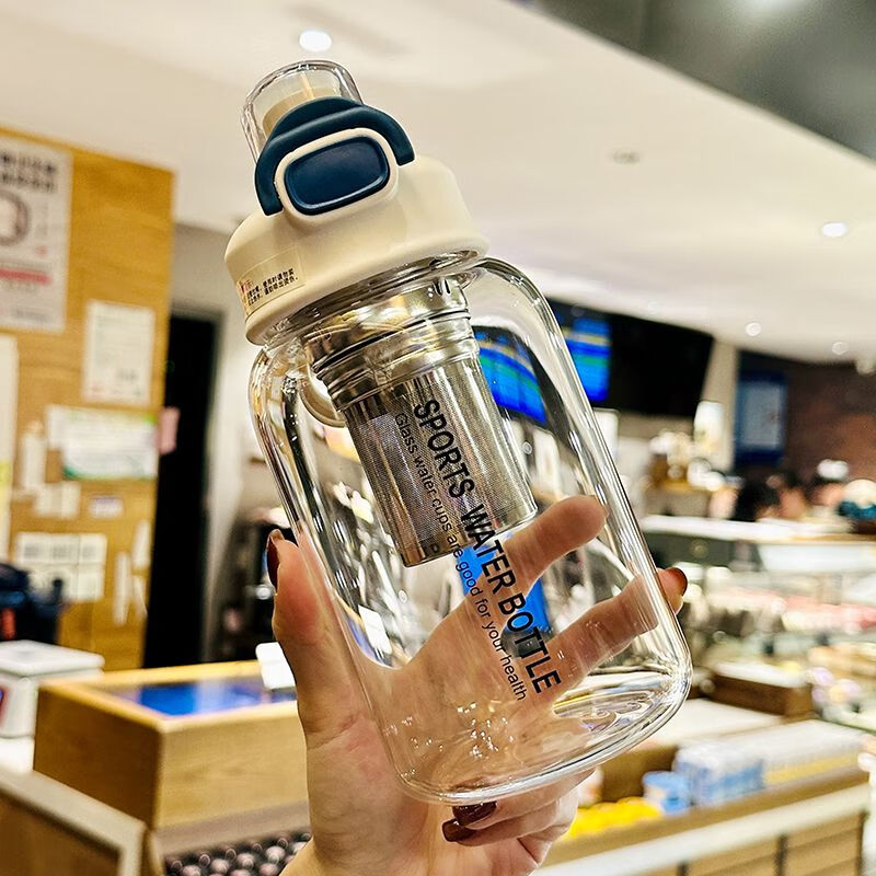 2023新款玻璃杯女高颜值大容量吸管杯茶水分离泡茶杯1000ml喝水杯 SP玻璃杯泡茶吸管两用750ml白色
