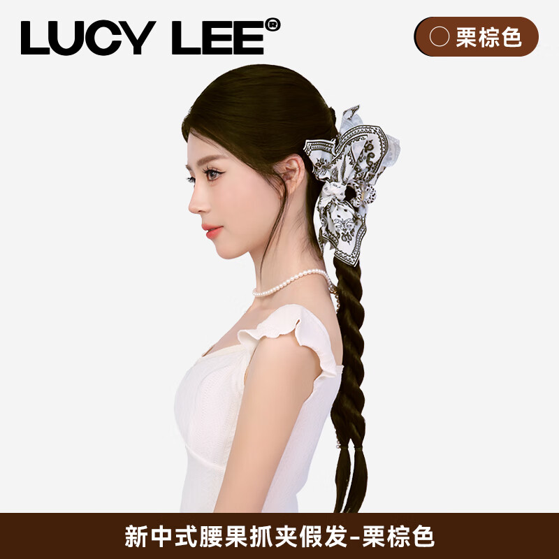 LUCY LEELUCYLEE 新中式蝴蝶結鯊魚(yú)夾拳擊辮抓夾編發(fā)麻花辮仿真馬尾假發(fā)片 新中式腰果抓夾麻花辮-栗棕 長(cháng)發(fā)