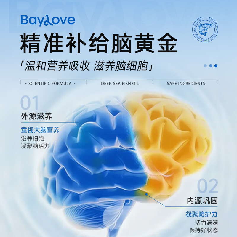 BAYLOVE进口深海鱼油软胶囊60粒含Omega3 DHA EPA儿童护眼补脑记忆力备考 【基础装】1盒装