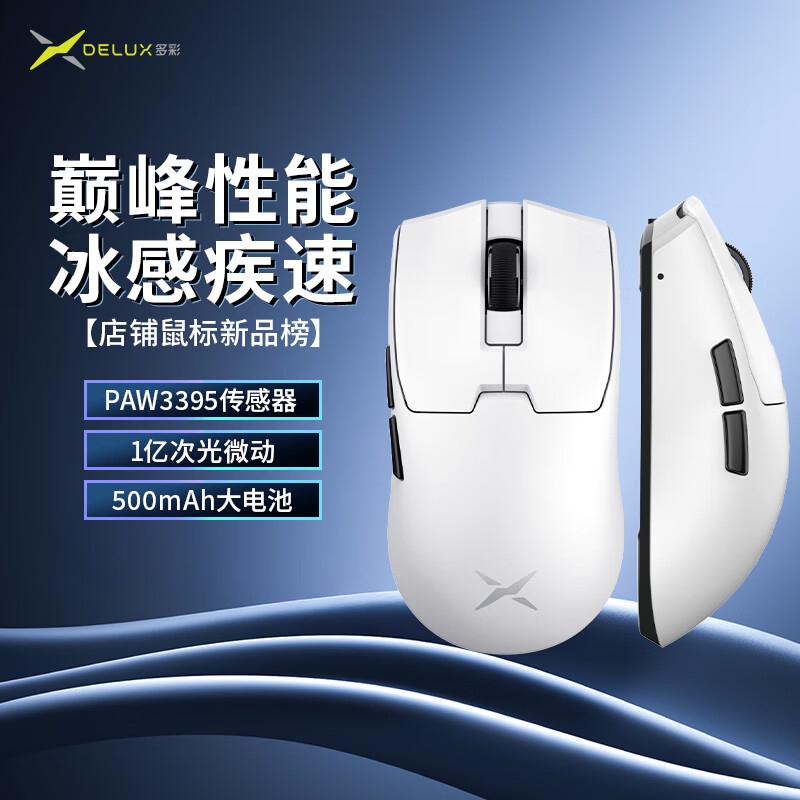 多彩（Delux）M800mini无线游戏鼠标电竞办公有线/蓝牙/2.4G三模PAW3395/3950无孔轻量化设计 M800mini Pro【3395+光微动】白