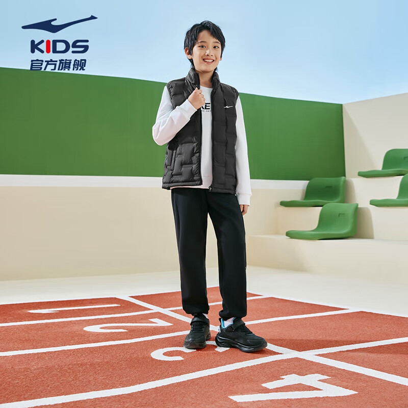 童装儿童马甲男童羽绒保暖马甲24年冬女童纯色羽绒马甲|起跑线 正黑