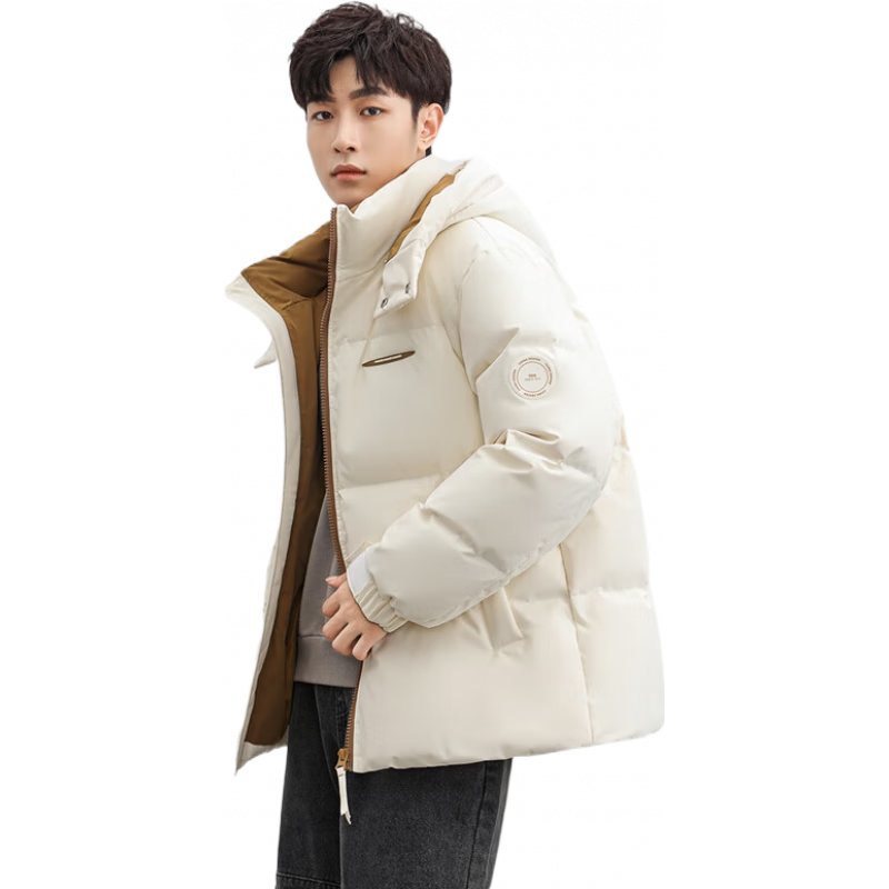 鸭鸭（YAYA）王一博同款羽绒服男女短款冬季新款面包服情侣加厚保暖防寒外套 米白色（男女同款） M