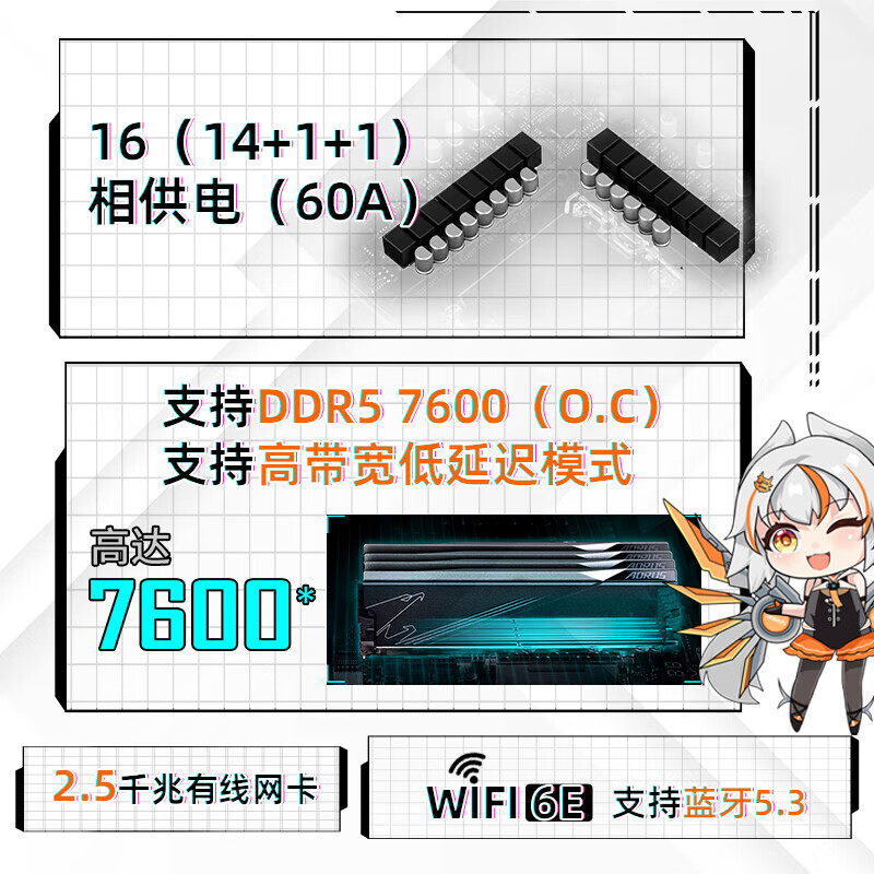 技嘉B760M AORUS主板 小雕D4/D5 GEN5 电竞雕 雕妹 冰雕 带蓝牙/WIFI6 支持14/13/12代处理器 技嘉B760M AORUS PRO AX电竞雕